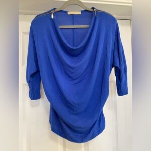 EUC Draped Cowl Neck Top with Zipper Details in Royal Blue